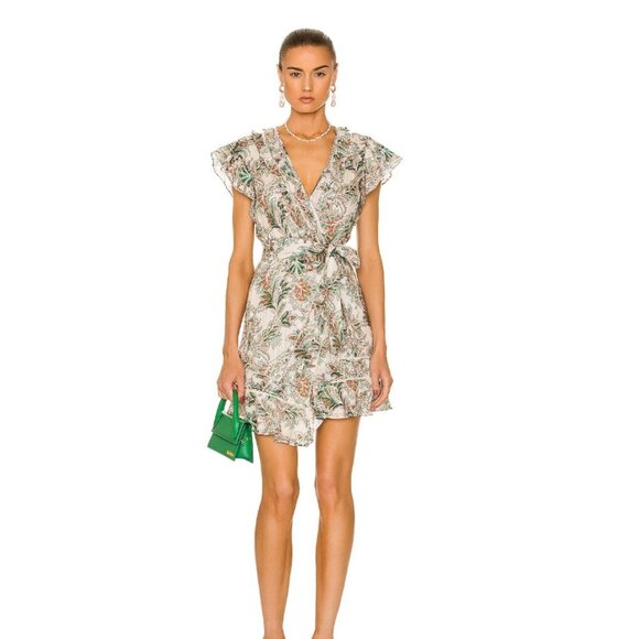 Veronica Beard Itzel Dress Mini Belted Paisley Floral V-Neck Cream Stone Size 2 - Picture 1 of 12